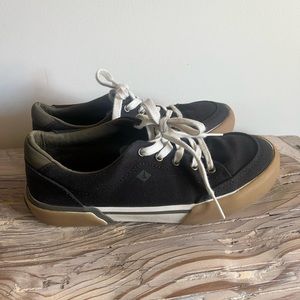 Boys size 2 Sperry Top-Sider Harbor Tide black lace up fashion sneakers EUC